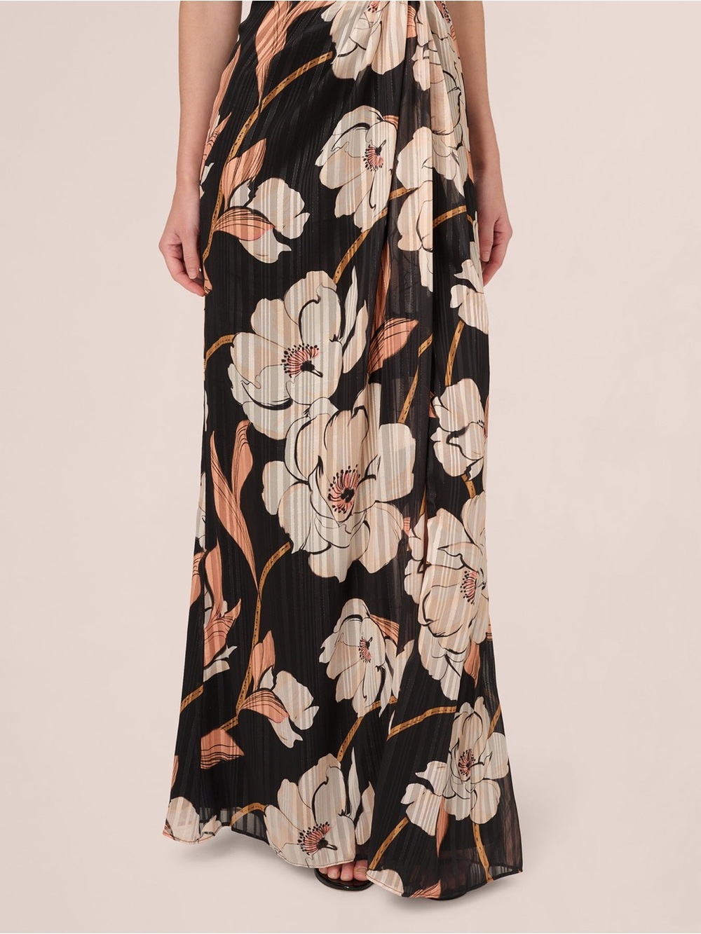 Adrianna Papell Size 14 Black Floral One Shoulder Maxi Gown Dress NWT GALA MOB - Picture 4 of 15